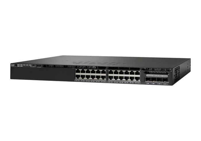 Cisco Catalyst 3650-24TD-S, Standalone, 1U, 24 x 10/100/1000 Ethernet, 2x10G Uplink ports, DRAM 4GB, Flash 2GB, 250W, IP Base - W124478746