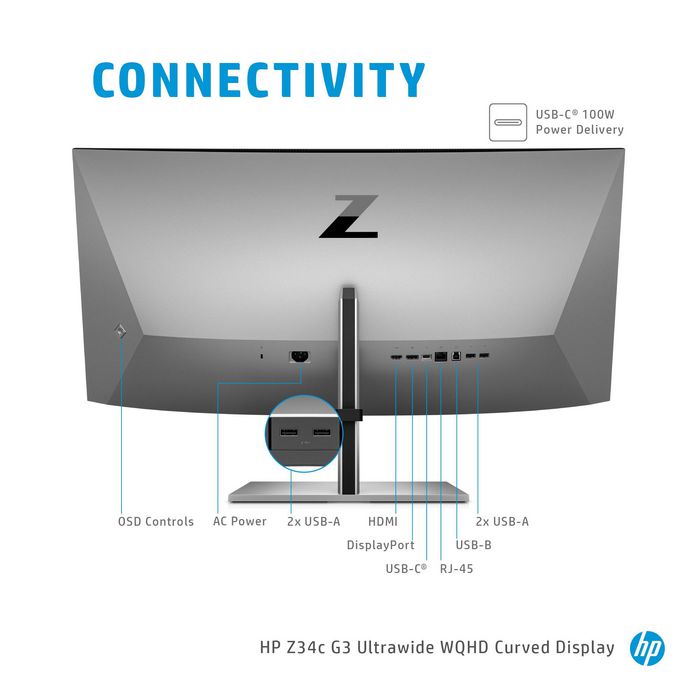 HP HP Z34c G3 computer monitor 86.4 cm (34") 3440 x 1440 pixels Wide Quad HD LED Grey - W128830755