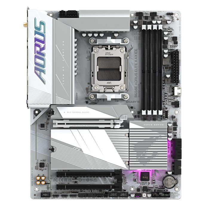 Gigabyte B650E Aorus Elite X Ax Ice Motherboard - Supports Amd Ryzen 8000 Cpus, 12+2+2 Phases Vrm, Up To 8000Mhz Ddr5 (Oc), 1Xpcie 5.0 M2 + 2Xpcie 4.0 M.2, Wi-Fi 6E, 2.5Gbe Lan, Usb 3.2 Gen 2 - W128827439