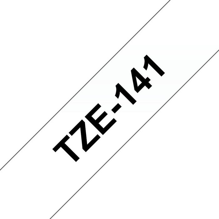 Brother Laminated labelling tape TZe-141, Black on Clear Labelling Tape – 18mm wide X 8m - W124786427