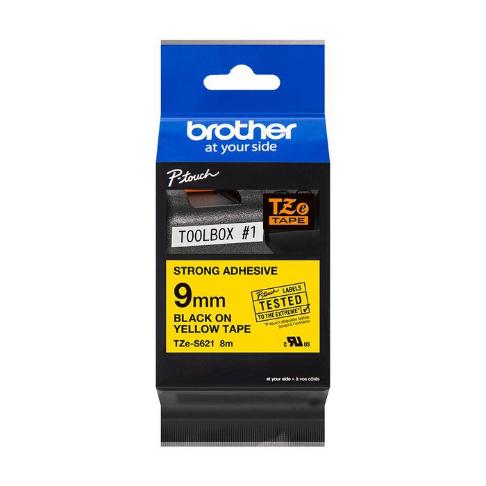 Brother Black on Yellow Tape with Extra Strength Adhesive, 9mm, 8m - W125076141