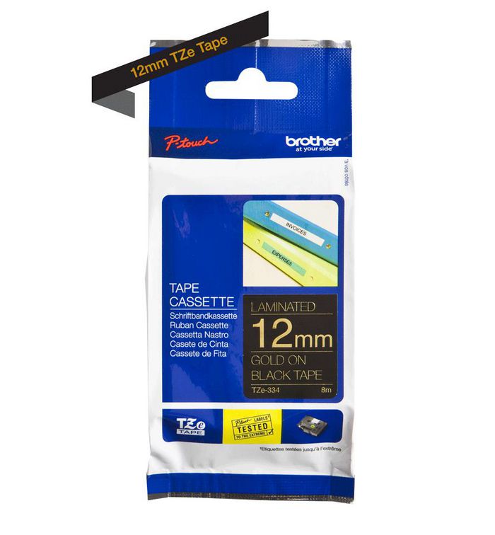 Brother Gold on Black Laminated Tape 12mm x 8m - W125175946