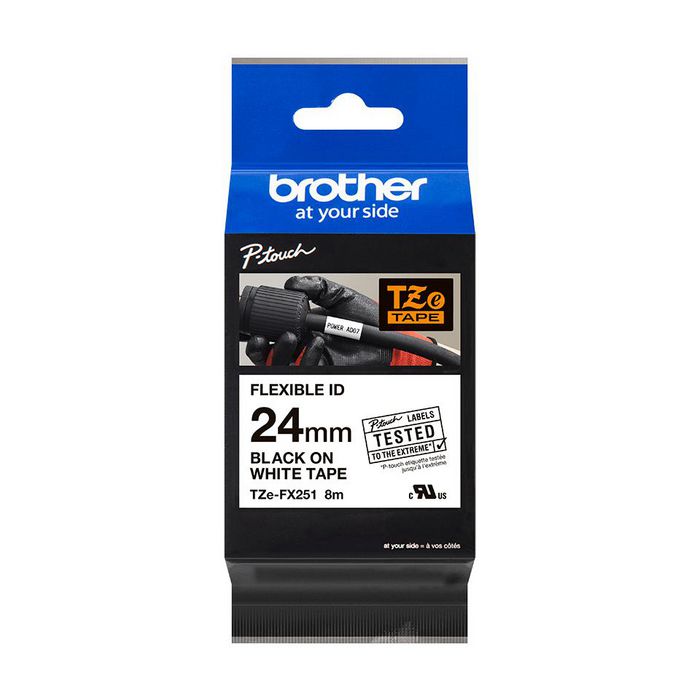 Brother Flexible Black on White Laminated Tape 24mm x 8m - W125175950