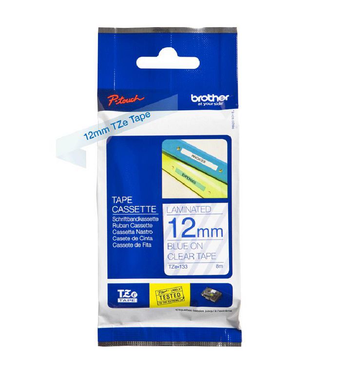 Brother 12mm Blue on Clear Laminated Tape - 8m - W125186072