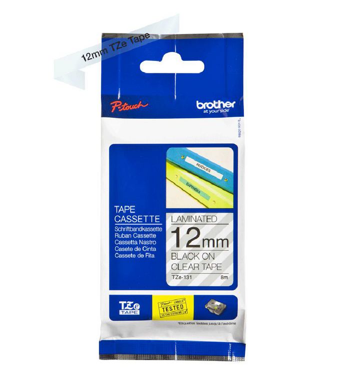 Brother P-Touch Tape - 12mm - Gloss Black on Clear - W125285973