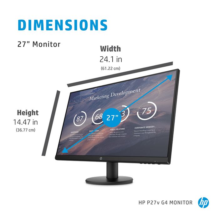 HP HP P27v G4 computer monitor 68.6 cm (27") 1920 x 1080 pixels Full HD LCD Black - W128832631