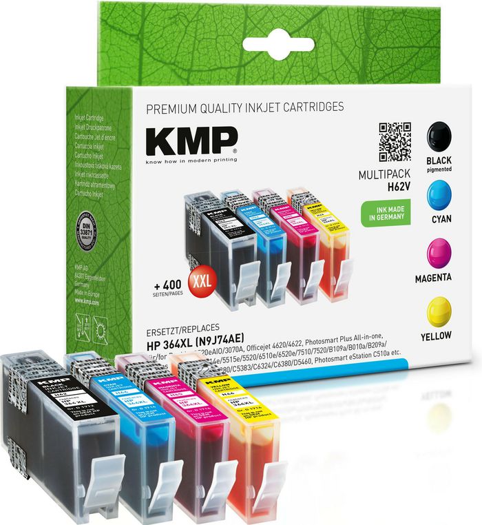 KMP Printtechnik AG H62V, Replace for HP 364XL (CN684EE, CB323EE, CB324EE, CB325EE), Black 700 Pages, Cyan 850 Pages, Magenta 850 Pages, Yellow 800 Pages, Black 20ml, Cyan 13ml, Magenta 13ml, Yellow 13ml - W124902962