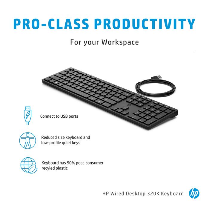 HP Wired Desktop 320K Keyboard Norwegian - W128283729