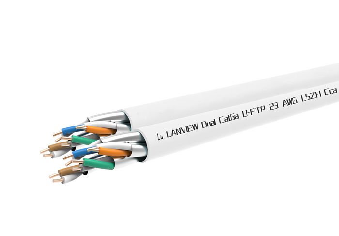 Lanview 305m Cat6a U-FTP Dual cable 2x(4x2xAWG23) LSZH white, Fire class: Cca - W128844476