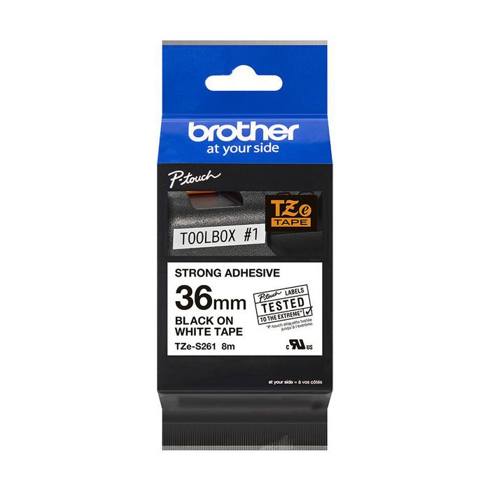 Brother Black on White Tape w/ Extra Strength Adhesive, 36mm, 8m - W124676532