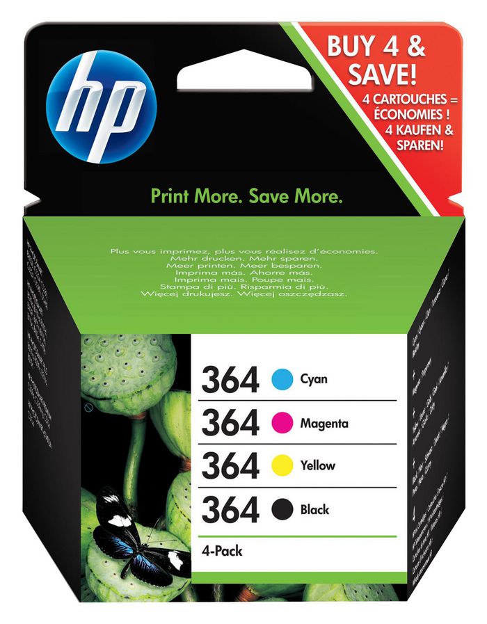 HP 364 4-Pack Black/Cyan/Magenta/Yellow Original Ink Cartridges Ink Cartridge 4 Pc(S) Black, Cyan, Magenta, Yellow - W128431705