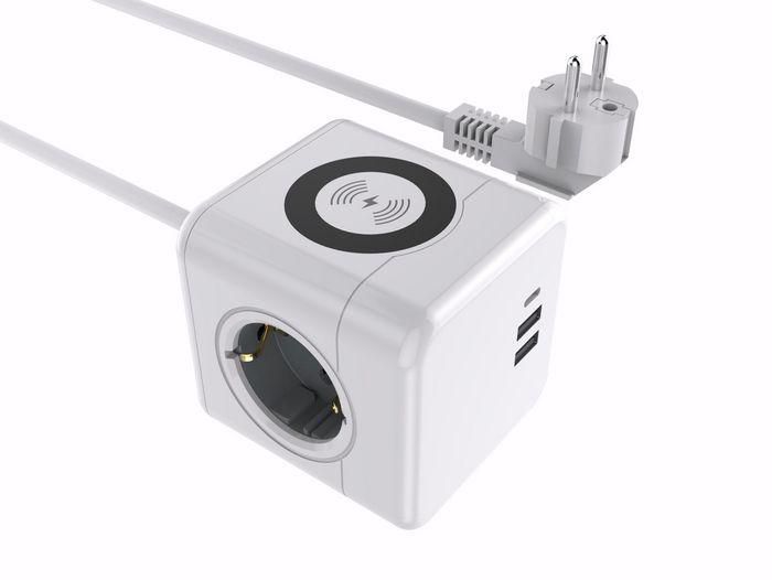 MicroConnect Power Cube with Wireless Charging, 3 Schuko outlets, 2 USB A ports, 1 USB-C port 1,5m cable White - W128851774