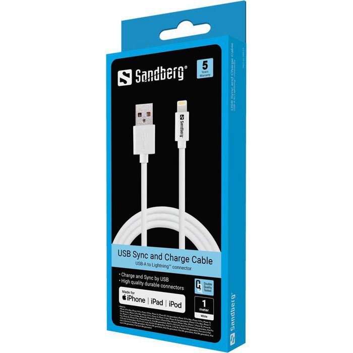 Sandberg USB Lightning AppleApproved Szinkronizáló és töltőkábel 2M - Fehér - be