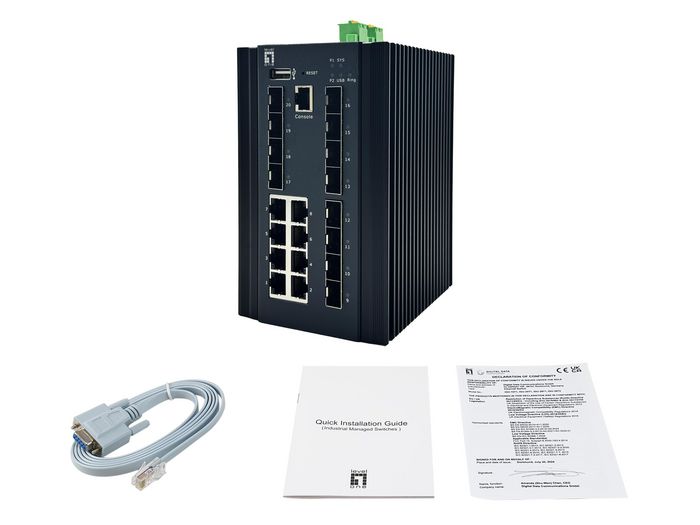 IGU-2072, LevelOne 20-Port L2 Plus Managed Industrial Switch, 8 x 1GbE ...