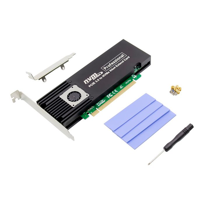 MC-PCIE-ASM2824-X4, MicroConnect PCIe x16 to X4X4 M.2 NVMe SSD
