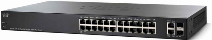 Cisco Small Business SF220-24P, Smart Plus, 24x Fast Ethernet, 2x Gigabit Ethernet (RJ-45/SFP), 180W power budget - W124374741