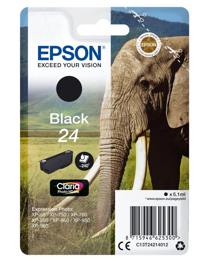 Epson Singlepack Black 24 Claria Photo HD Ink - W124346678