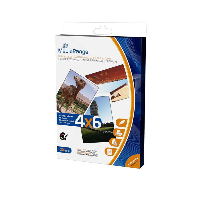 MediaRange MediaRange 100x150mm Photo Paper Cards for inkjet printers, high-glossy coated, 220g, 50 sheets - W124364445