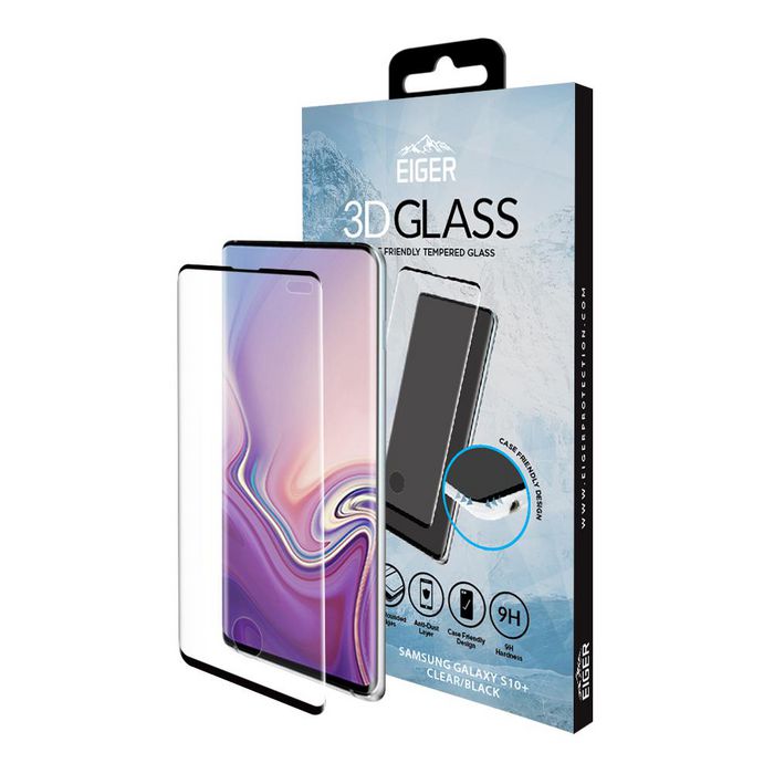 Eiger 3D GLASS Case Friendly Glass Screen Protector for Samsung Galaxy S10+ in Clear/Black - W124349363