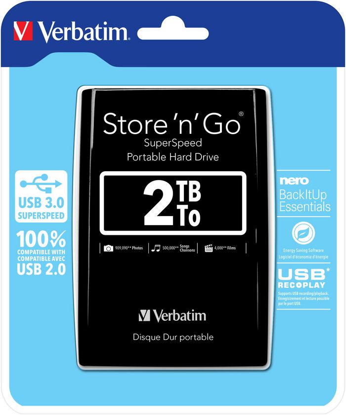 Verbatim Store 'n' Go, 2TB, 5400 RPM, USB 3.0, Black - W124323367