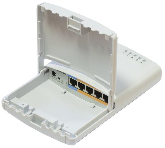 MikroTik 650MHz CPU, 64MB RAM, 5xLAN (four with PoE out), RouterOS L4, outdoor case, PSU, PoE, mounting set - W124392514