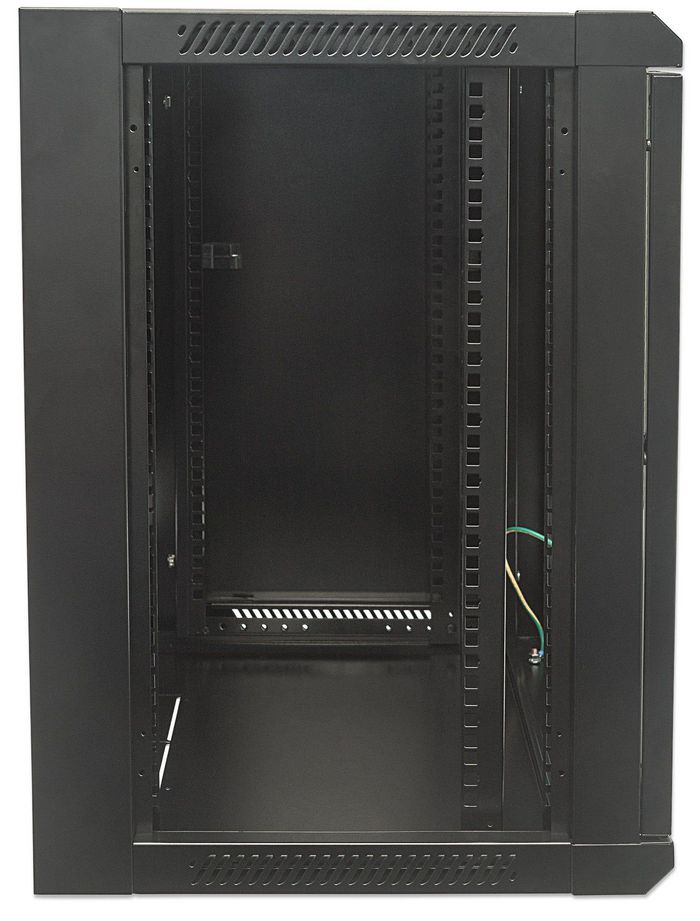 Intellinet 19" Wallmount Cabinet, 9U, 500 (h) x 570 (w) x 450 (d) mm, Max 60kg, Flatpack, Black - W124385378