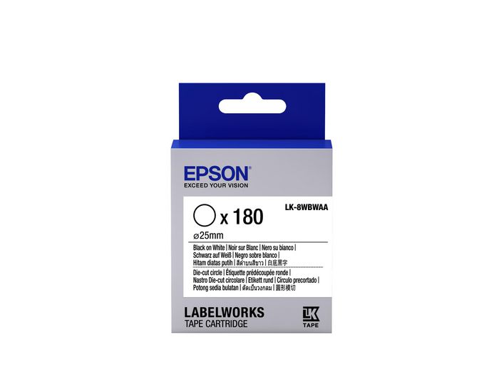 Epson LK-8WBWAA - Etiquettes prédécoupées Rondes - Noir sur Blanc - Diam. 25 mm (180 étiquettes) - W124446790