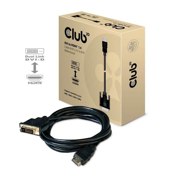 Club3D DVI to HDMI 1.4 Cable M/M 2m/ 6.56ft Bidirectional - W124447100