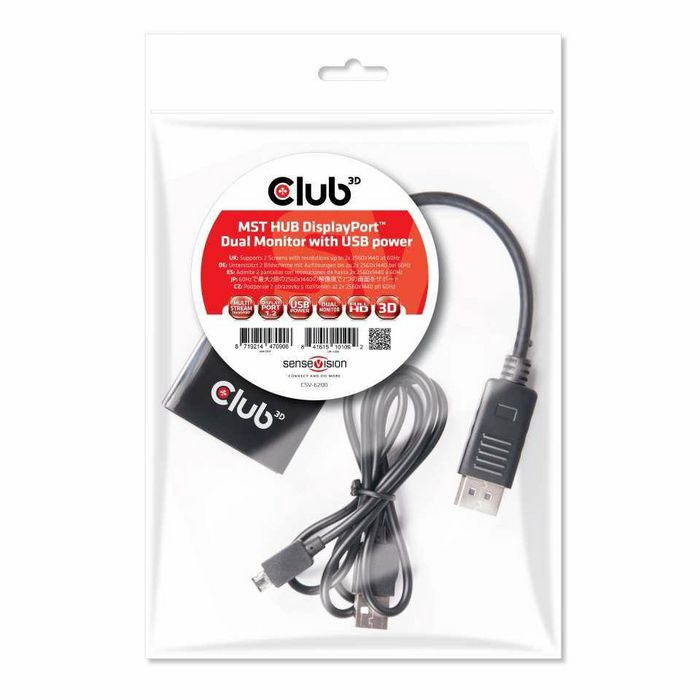 Club3D Multi Stream Transport Hub DisplayPort 1.2 Dual Monitor - W124447757