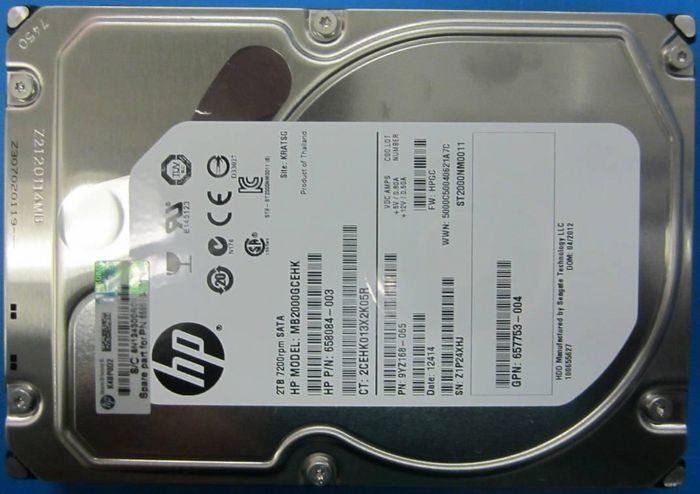 Hewlett Packard Enterprise 2TB non-hot-plug SATA hard disk drive - 7,200 RPM, 6Gb/sec transfer rate, 3.5-inch large form factor (LFF), Midline - W126284415