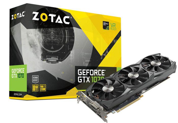 Zotac GeForce GTX 1070 - 8GB GDDR5, 1506MHz/1683MHz, 3x DisplayPort 1.4, HDMI 2.0b, DL-DVI - W124480841