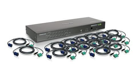 IOGEAR 16 ports, 2048 x 1536, VGA, USB, PS/2, 16 x 10ft (3M) USB KVM cable, 19" (1U) - W124455159