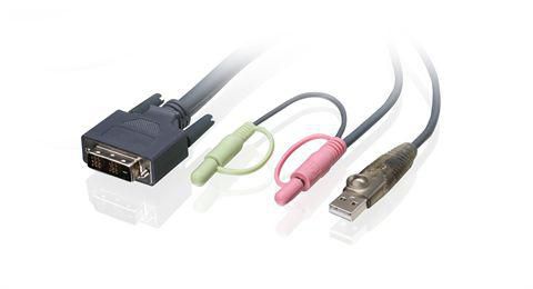 IOGEAR DVI-D / USB2.0, Audio/Mic, up to 1920 x 1200 px, 3.0m, Black - W124455022