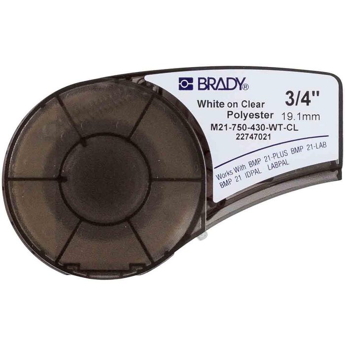 Brady White on Transparent Polyester tape for BMP21-PLUS; BMP21-LAB; BMP21; IDPAL; LABPAL 19.05 mm X 6.4 m - W125062035