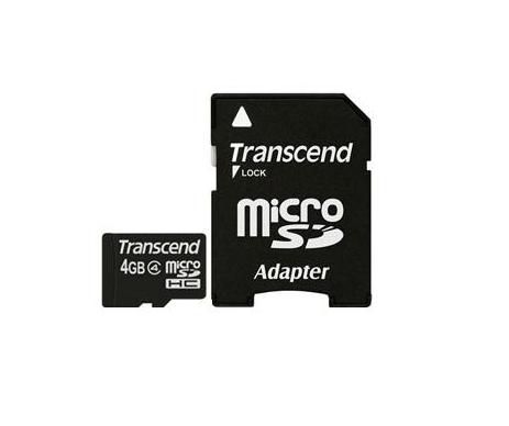 Transcend 4GB microSDHC, Class 4, 0.4g, Black + Adapter - W124583807