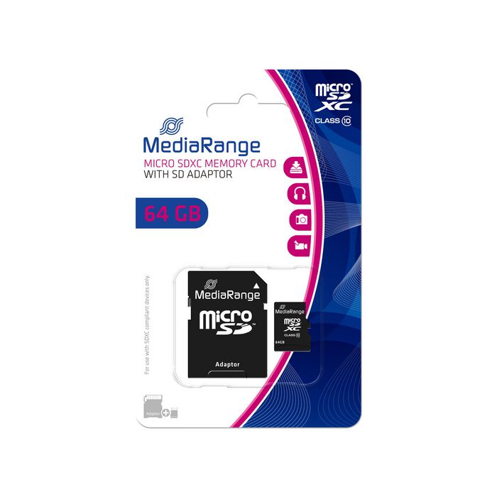 MediaRange Micro SDXC Memory Card 64GB Class 10 with SD adaptor - W125327237