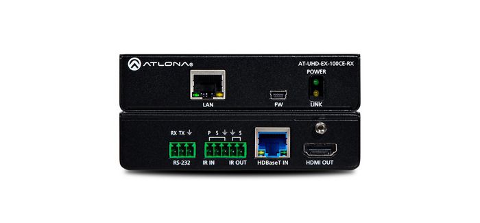 Atlona 4K/UHD HDMI Over 100 M HDBaseT Receiver with Ethernet, Control, and PoE, CAT5e/6/6a/7, HDMI, 10.2 Gbps, HDCP 2.2, 27x119x89 mm - W125358434