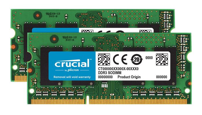 Crucial 8GB DDR3, 204-pin SODIMM Kit, CL11, 1600MHz, Unbuffered, Non-ECC - W125337741