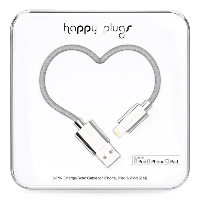 Happy Plugs 2 m, Charge/Sync Cable, Silver - W124840060