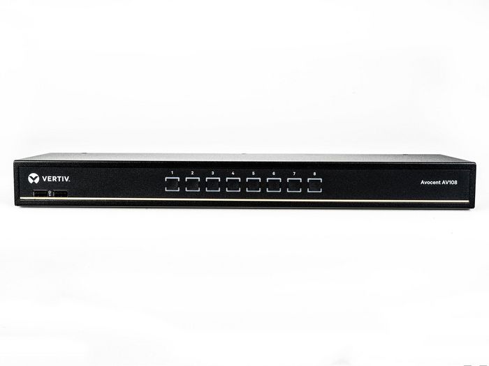 Vertiv 1x8 KVM switch with USB, w/OSD, push (touch) button switching, keystroke switching, cascade support, internal power supply, includes 8 CBL0170 cables - W124585596