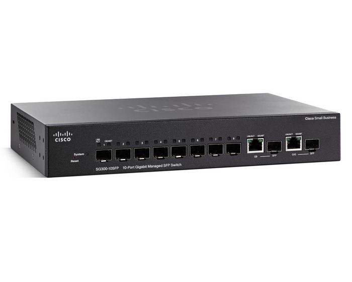 Cisco SB SG300-10SFP, Small Business 300 Series Managed Switch, Layer 3, 8x SFP + 2x RJ-45/SFP Combo, Gigabit Ethernet - W125515921
