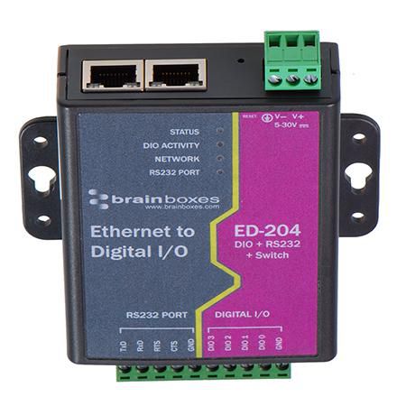 Brainboxes Ethernet to 4 Digital IO, RS232 Serial Port with Ethernet Switch - W125185364