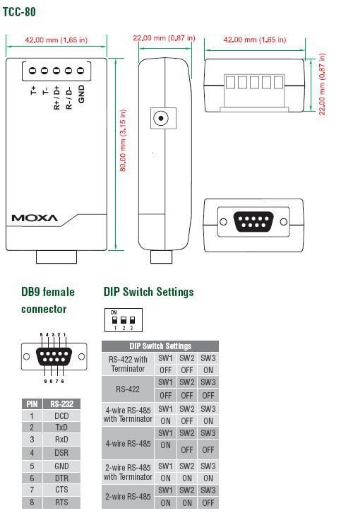 Moxa Port-powered RS-232 to RS-422/485 converters with optional 2.5 kV isolation - W124913428