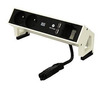Bachmann DESK 2 with USB double charger (5.2V/2.15A), 1x custom module + 2x power socket outlets - W124738011