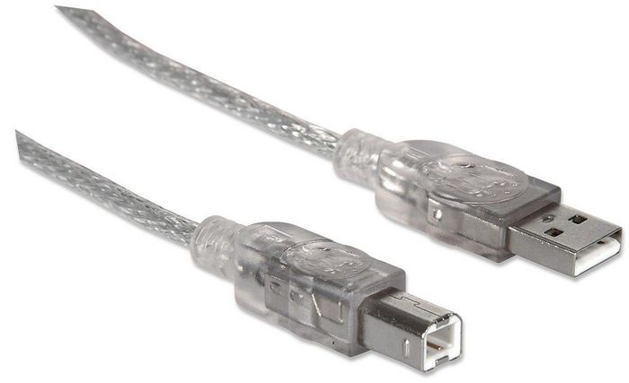 Manhattan USB 2.0 Cable, USB-A to USB-B, Male to Male, 3m, Translucent Silver, Polybag - W124509663