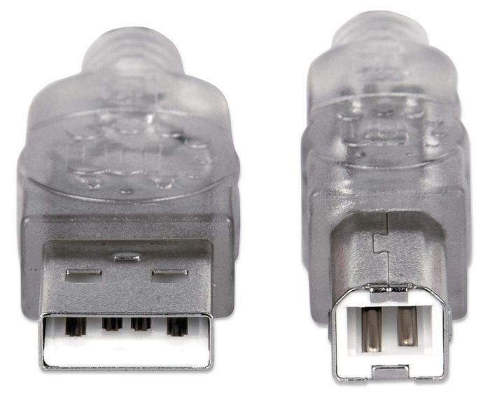 Manhattan USB 2.0 Cable, USB-A to USB-B, Male to Male, 3m, Translucent Silver, Polybag - W124509663
