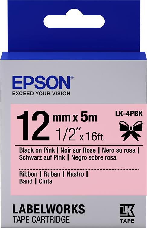Epson Label Cartridge Satin Ribbon LK-4PBK Black/Pink 12mm (5m) - W124746973