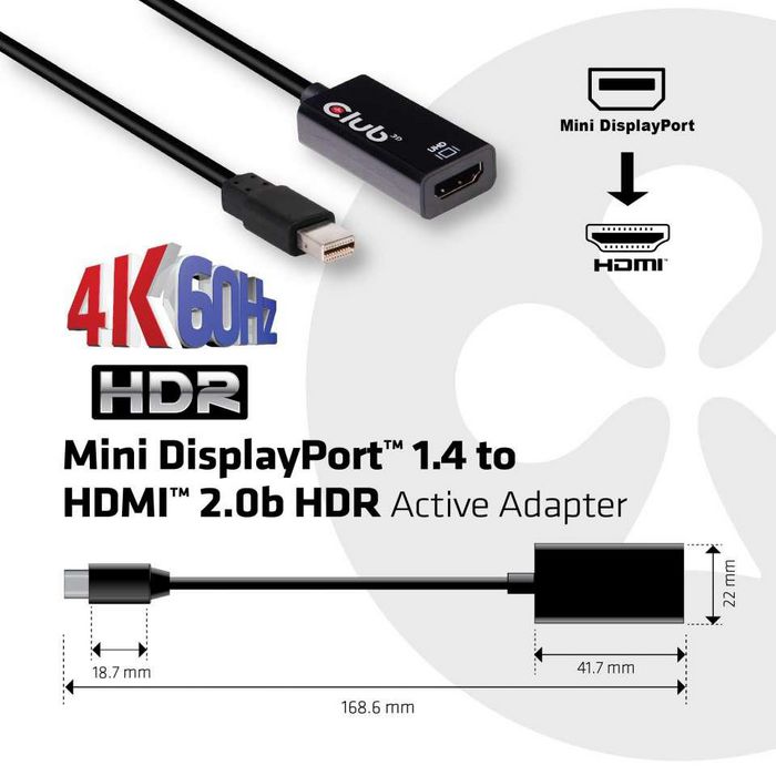 Club3D Mini DisplayPort 1.4 to HDMI 2.0b HDR Active Adapter - W124947339