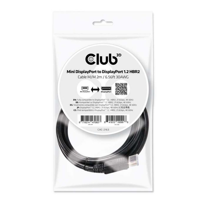 Club3D Mini DisplayPort to DisplayPort 1.2 M/M 2m/6.56ft 4K60Hz - W124947343