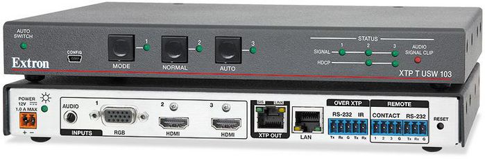 Extron XTP T USW 103, 1920x1200, 2x HDMI, VGA, XTP, LAN, 6.75 Gbps, 165 MHz, HDCP 1.1, 25x222x152 mm - W125355132